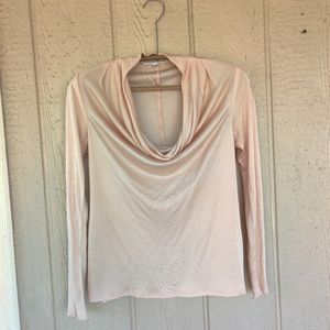 Blush silk cowl neck blouse